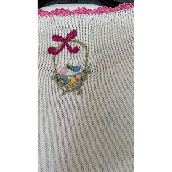 Vintage ALL POINTS Reference Point Easter Spring Embroidered Cardigan Sweater L - Picture 9 of 14